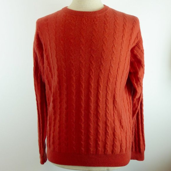 CH CLASSICS 100% cashmere orange crew neck SWEATER Cable knit L - Picture 1 of 4